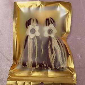 Floral Tassel Earrings in Black and White